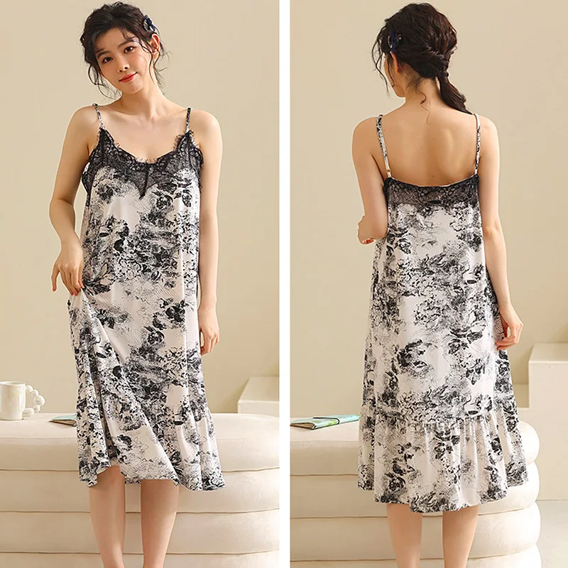 Summer Pajamas Lace Sling Camisolas Night Dress Plus Size Modal Lingerie Sleep Dress for Women Nightgown Retro Sexy Dress
Summer Pajamas Lace Sling Camisolas Night Dress Plus Size Modal Lingerie Sleep Dress for Women Nightgown Retro Sexy Dress