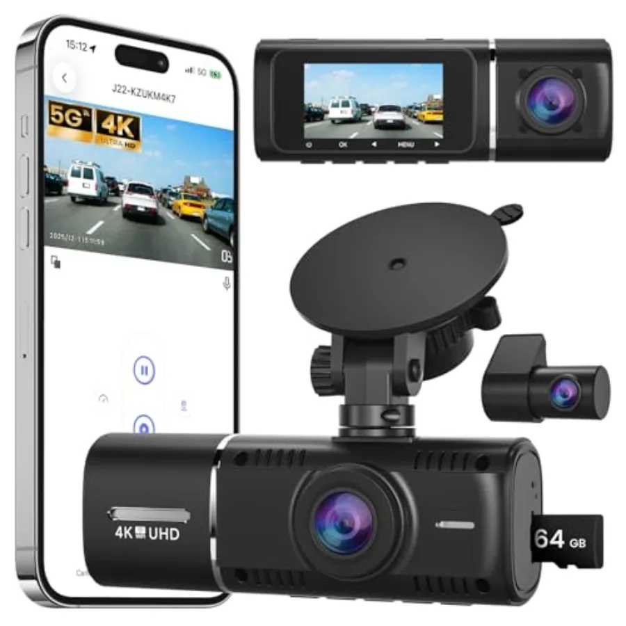 Dash Cam Front and Rear, 4K+1080P, 1.97 Display, 5GHz Wi-Fi APP Control, 64GB Card, 24H Parking Mode, Night Vision, Loop Record
Dash Cam Front and Rear, 4K+1080P, 1.97 Display, 5GHz Wi-Fi APP Control, 64GB Card, 24H Parking Mode, Night Vision, Loop Record
