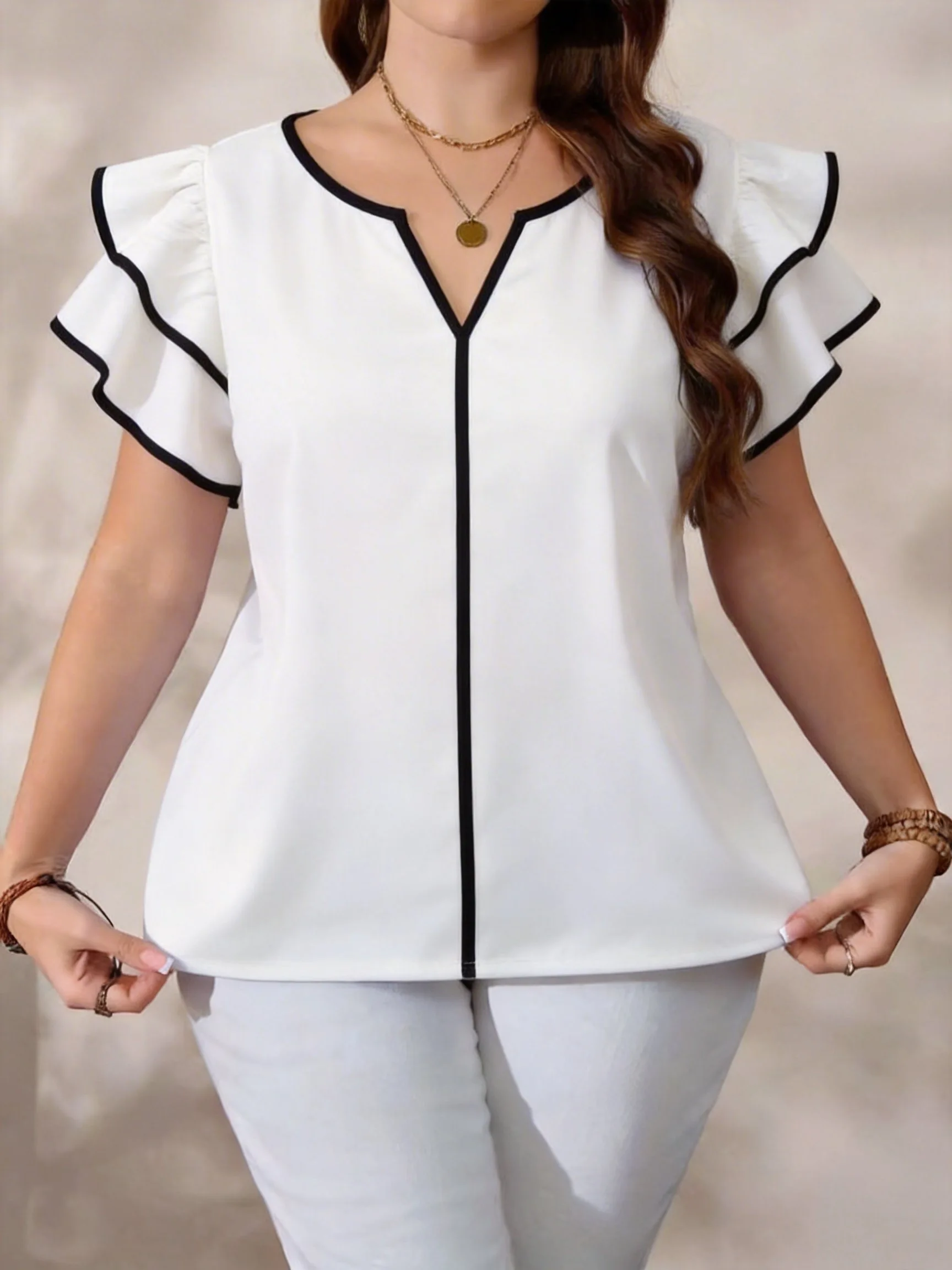 plus Size Women's Pure Color Short Sleeve Shirt Elegant Fashion Bouffant Sleeve Design Casual Stylish Women's Top
plus Size Women's Pure Color Short Sleeve Shirt Elegant Fashion Bouffant Sleeve Design Casual Stylish Women's Top