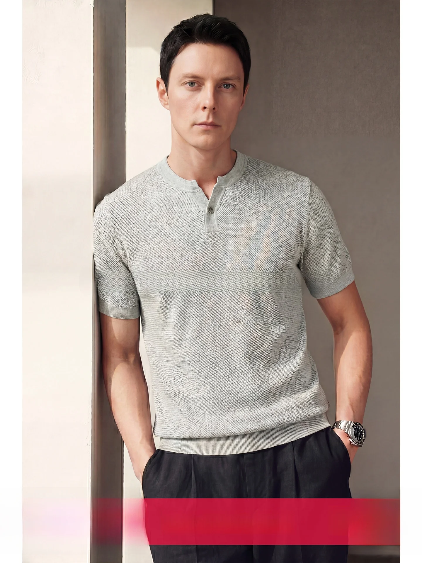 Men's Knitted Short Sleeve T-Shirt Henry Collar Cleanfit Casual Cotton Fashion Urban Style Summer Breathable Comfortable T-Shirt
Men's Knitted Short Sleeve T-Shirt Henry Collar Cleanfit Casual Cotton Fashion Urban Style Summer Breathable Comfortable T-Shirt