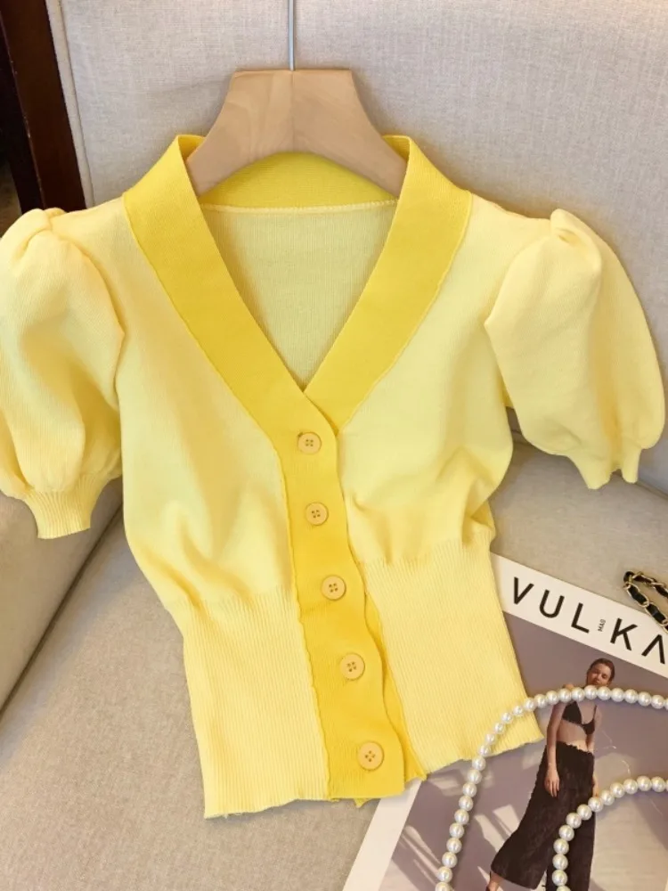 Yellow V-Ne Bubble Sve ort Sve Knitted Open Cardigan Women's Slimming Top Korean Sle Commute Faion Summer New A...
Yellow V-Ne Bubble Sve ort Sve Knitted Open Cardigan Women's Slimming Top Korean Sle Commute Faion Summer New A...