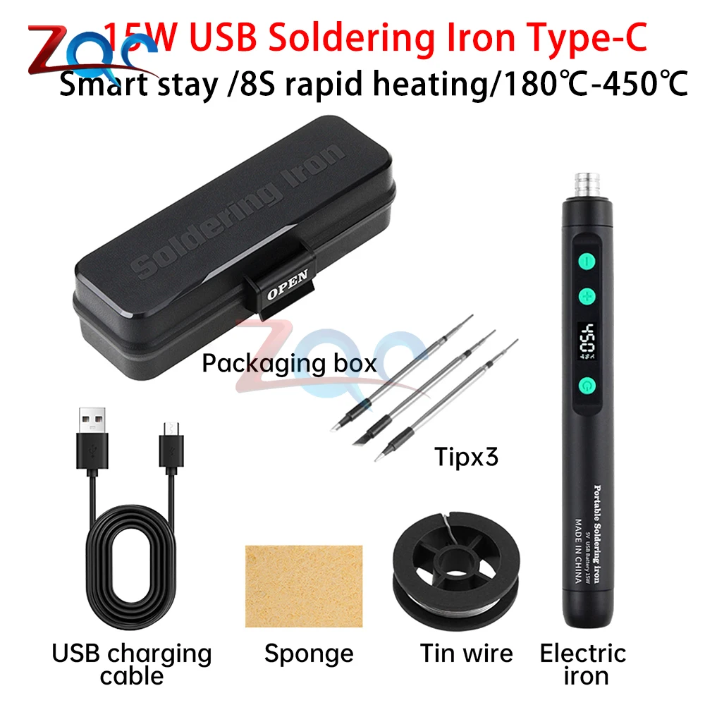 15W USB Electric Soldering Iron Adjustable Temperature Digital Display Portable Welding Tool For Electronics Repair Rework DIY
15W USB Electric Soldering Iron Adjustable Temperature Digital Display Portable Welding Tool For Electronics Repair Rework DIY