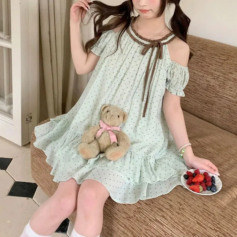 Summer Mint Green Polka Dot Layered Mini Dress Sweet Off Shoulder Female Clothing O-Neck Stylish Drawstring Bow A-Line Dresses
Summer Mint Green Polka Dot Layered Mini Dress Sweet Off Shoulder Female Clothing O-Neck Stylish Drawstring Bow A-Line Dresses