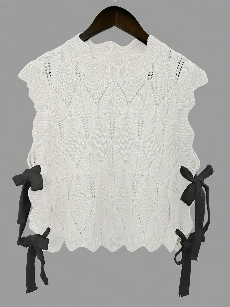 Women Sleeveless Knit Vest With Bow Ribbons Scalloped Hem Mock Neck Casual Loose Fit Spring Summer Fall
Women Sleeveless Knit Vest With Bow Ribbons Scalloped Hem Mock Neck Casual Loose Fit Spring Summer Fall