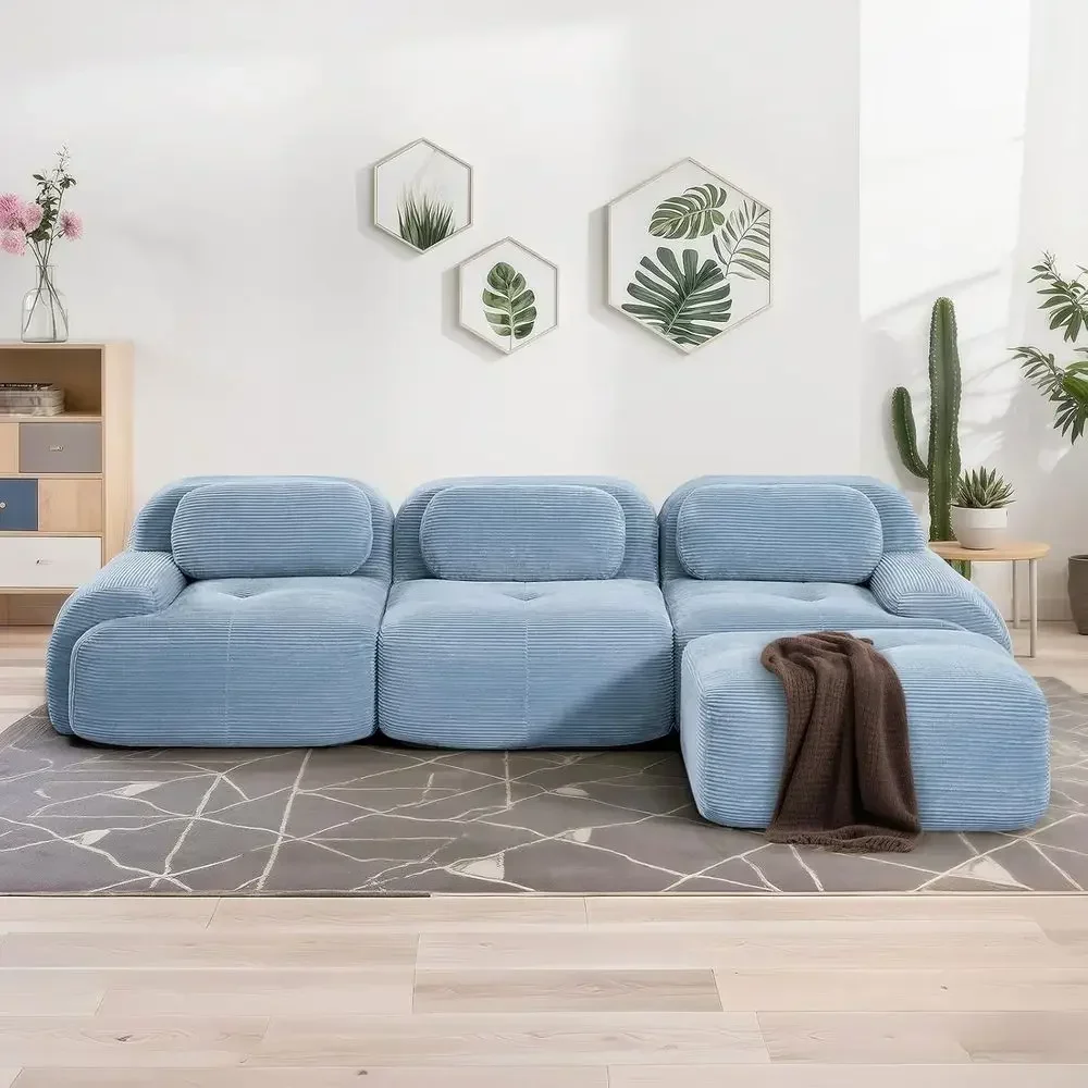 Oversized Blue Corduroy 3-Seater L-Shaped Sofa with Deep Seat and Movable Ottoman for Living Room
Oversized Blue Corduroy 3-Seater L-Shaped Sofa with Deep Seat and Movable Ottoman for Living Room