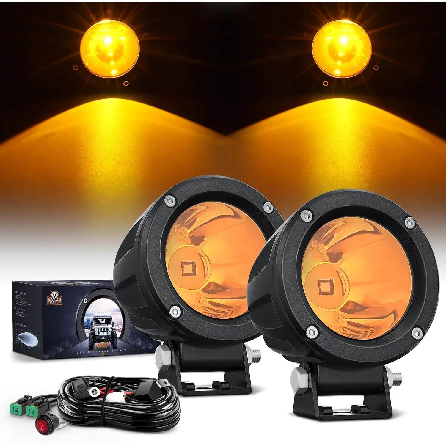 Nilight Motorcycle LED Pods Amber Fog Light 2 PCS 3 Inch Spot Yellow Round Offroad Built-in EMC Driving Lights w/ 18AWG DT Wiring Harness Kit for Motorbike SUV ATV Truck Boat Tractor
Nilight Motorcycle LED Pods Amber Fog Light 2 PCS 3 Inch Spot Yellow Round Offroad Built-in EMC Driving Lights w/ 18AWG DT Wiring Harness Kit for Motorbike SUV ATV Truck Boat Tractor