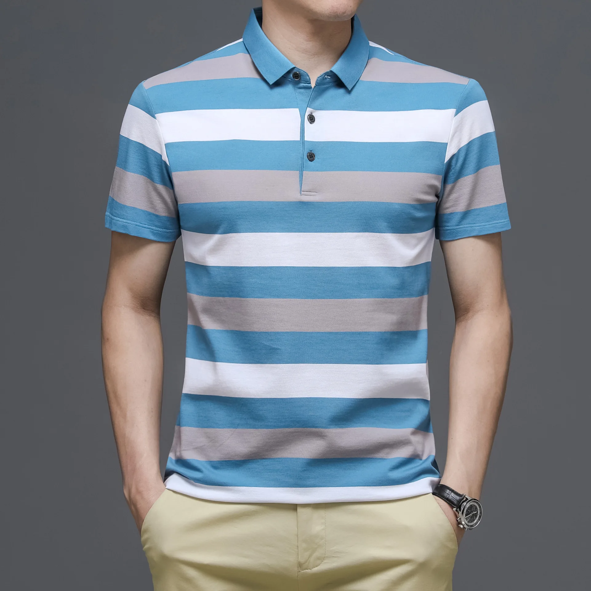 Summer men's clothing, color-stripe striped POLO shirt, business casual POLO shirt, short-sleeved plus size POLO shirt
Summer men's clothing, color-stripe striped POLO shirt, business casual POLO shirt, short-sleeved plus size POLO shirt
