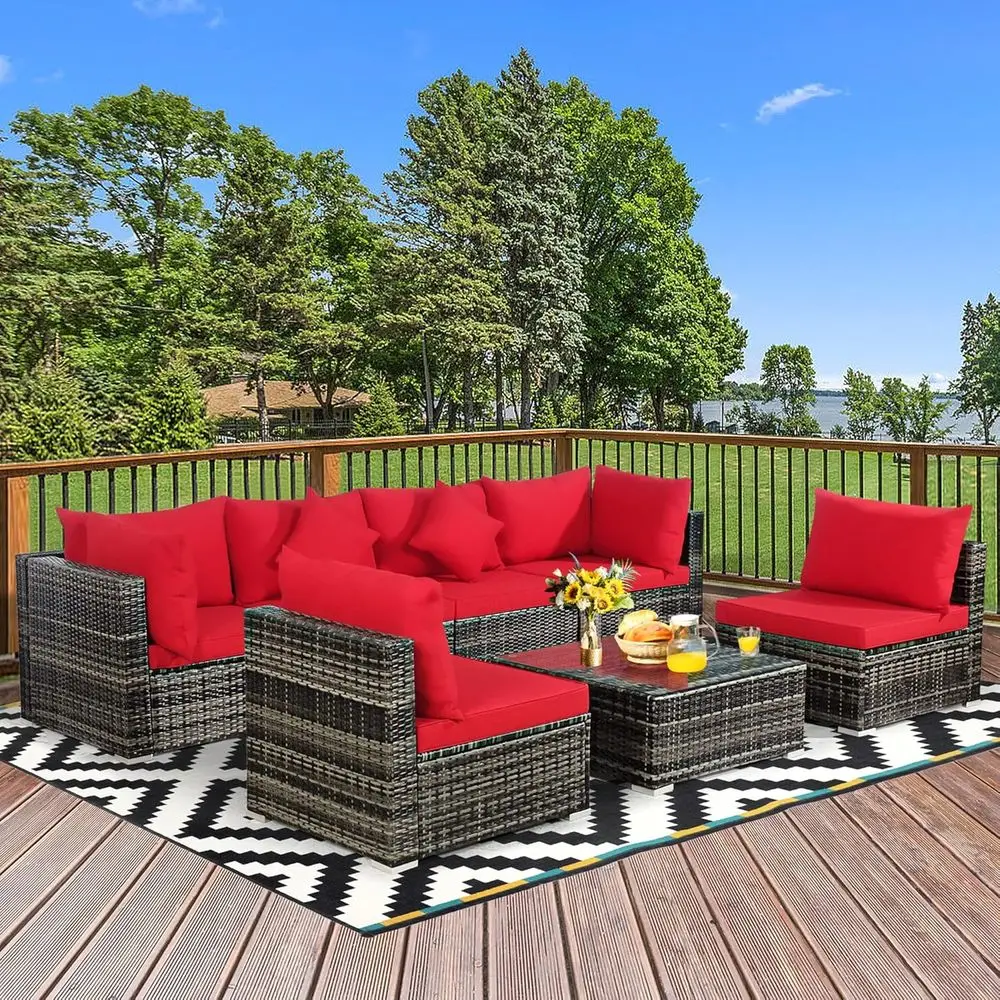 7Pieces PE Rattan Patio urniture Set, All-Weather Wicker Contion Set W/Sot Cushions & Pillows, unctional Coee Table, Outdoor Sec
7Pieces PE Rattan Patio urniture Set, All-Weather Wicker Contion Set W/Sot Cushions & Pillows, unctional Coee Table, Outdoor Sec