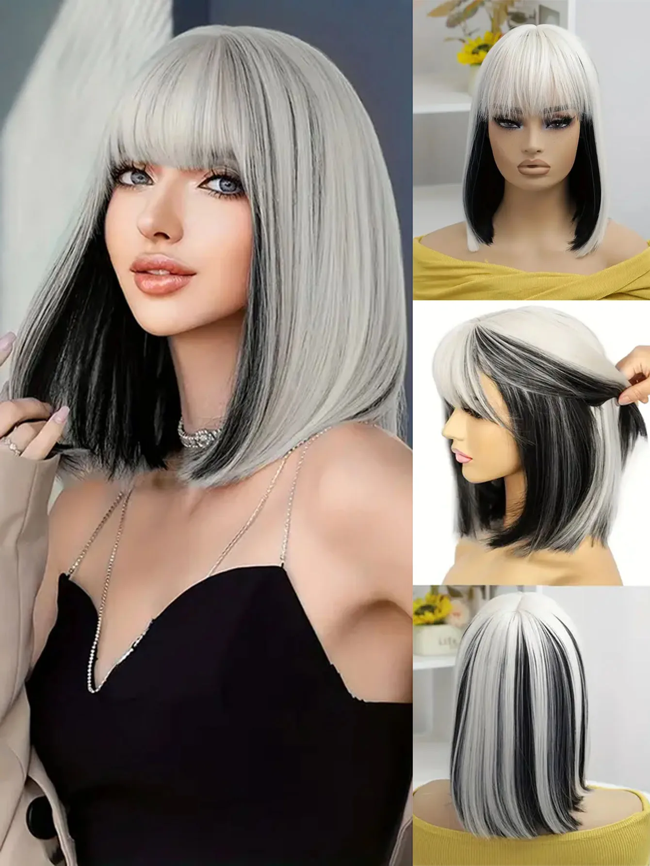 Синтетический парик боб в черно-белую полоску с челкой, термостойкое синтетическое волокно 14 дюймов, используется для женщин на каждый день, вечеринку, Рождество
Синтетический парик боб в черно-белую полоску с челкой, термостойкое синтетическое волокно 14 дюймов, используется для женщин на каждый день, вечеринку, Рождество