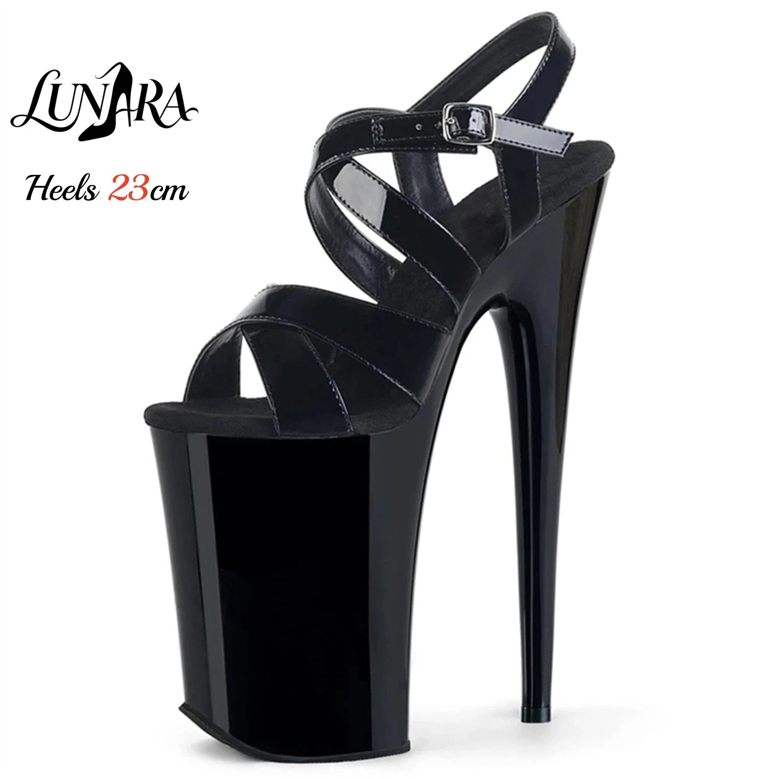 23cm/9Inch Black Patent High Heel Sandals Open Toe Adjustable Buckle Non-slip Sexy Stage Performance Nightclub Pole Dance Rave
23cm/9Inch Black Patent High Heel Sandals Open Toe Adjustable Buckle Non-slip Sexy Stage Performance Nightclub Pole Dance Rave