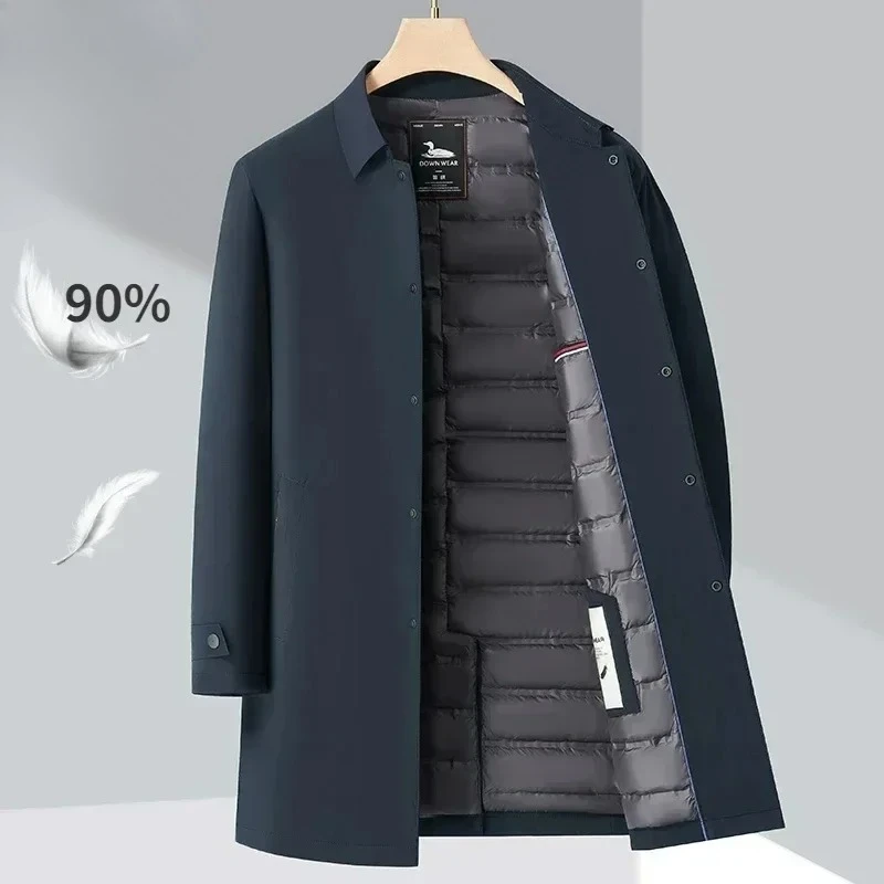Luxury Brand Long Down Jacket Men's Winter Casual Thick Flip Collar White Duck Down Warm Parka Business Lightweight Trench Coat
Luxury Brand Long Down Jacket Men's Winter Casual Thick Flip Collar White Duck Down Warm Parka Business Lightweight Trench Coat