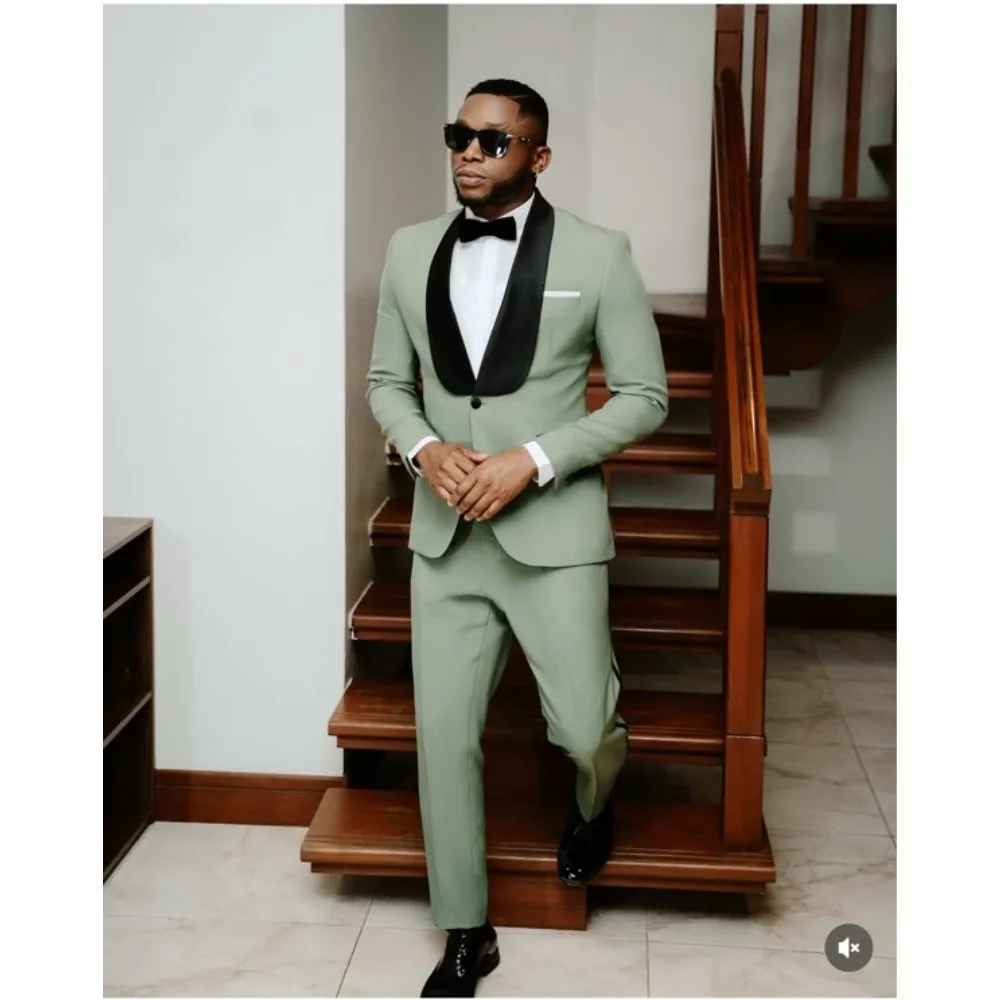 Зеленые мужские костюмы из 2 предметов, черные свадебные смокинги с шалью и лацканами, мужская одежда, комплекты брюк для жениха, выпускного вечера, социальный блейзер на заказ 
Зеленые мужские костюмы из 2 предметов, черные свадебные смокинги с шалью и лацканами, мужская одежда, комплекты брюк для жениха, выпускного вечера, социальный блейзер на заказ