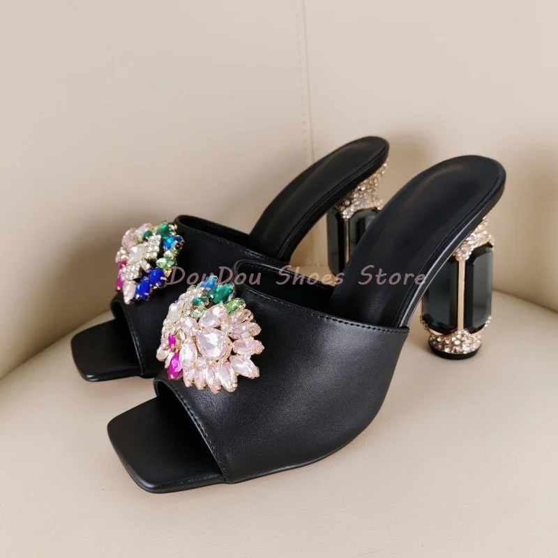 Black Crystal Floral Square Toe Block Heel Slippers Women Faux Leather Slip On Gem Decor High Heels Luxury Wedding Party Shoes
Black Crystal Floral Square Toe Block Heel Slippers Women Faux Leather Slip On Gem Decor High Heels Luxury Wedding Party Shoes