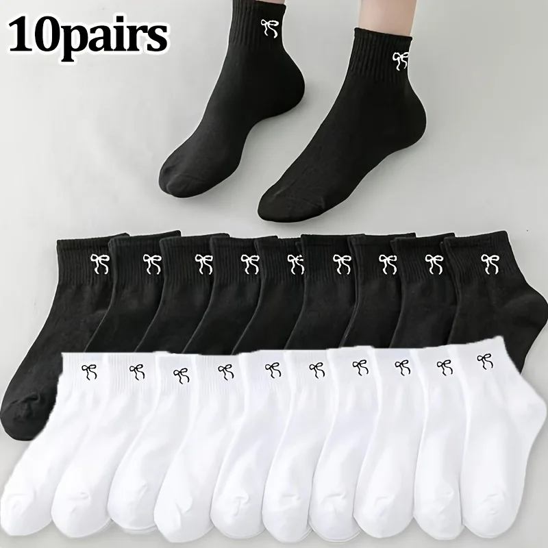 10-pair pack of bow socks, featuring a classic black and white cute bow design, comfortable for daily wear
10-pair pack of bow socks, featuring a classic black and white cute bow design, comfortable for daily wear
