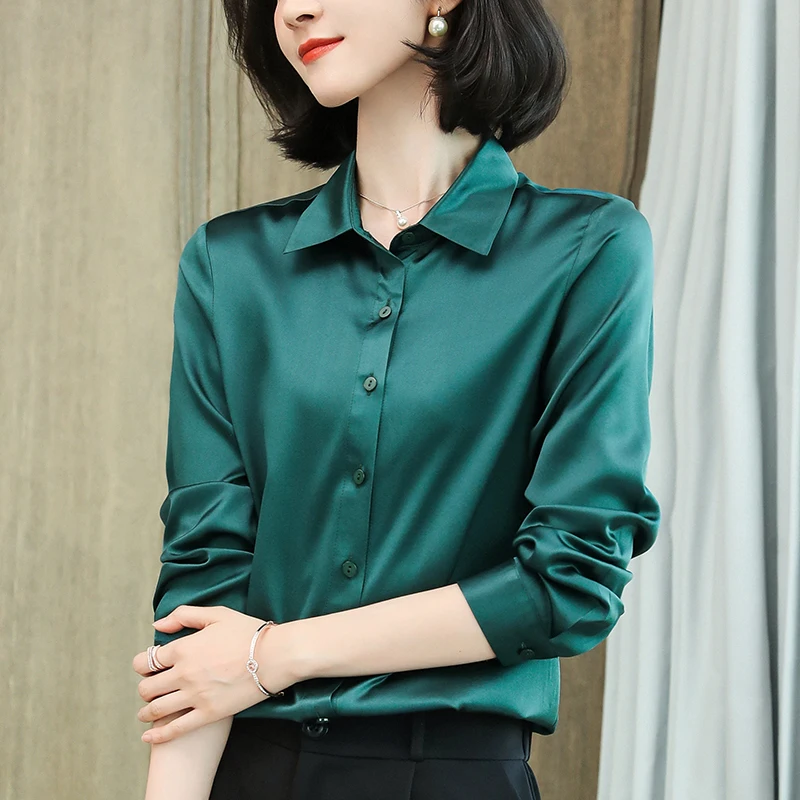 Fashion Woman Blouses Spring Summer Buttons Real Silk Satin Shirts Women Office Lady Solid Shirt Tops Casual Clothes Blouse
Fashion Woman Blouses Spring Summer Buttons Real Silk Satin Shirts Women Office Lady Solid Shirt Tops Casual Clothes Blouse