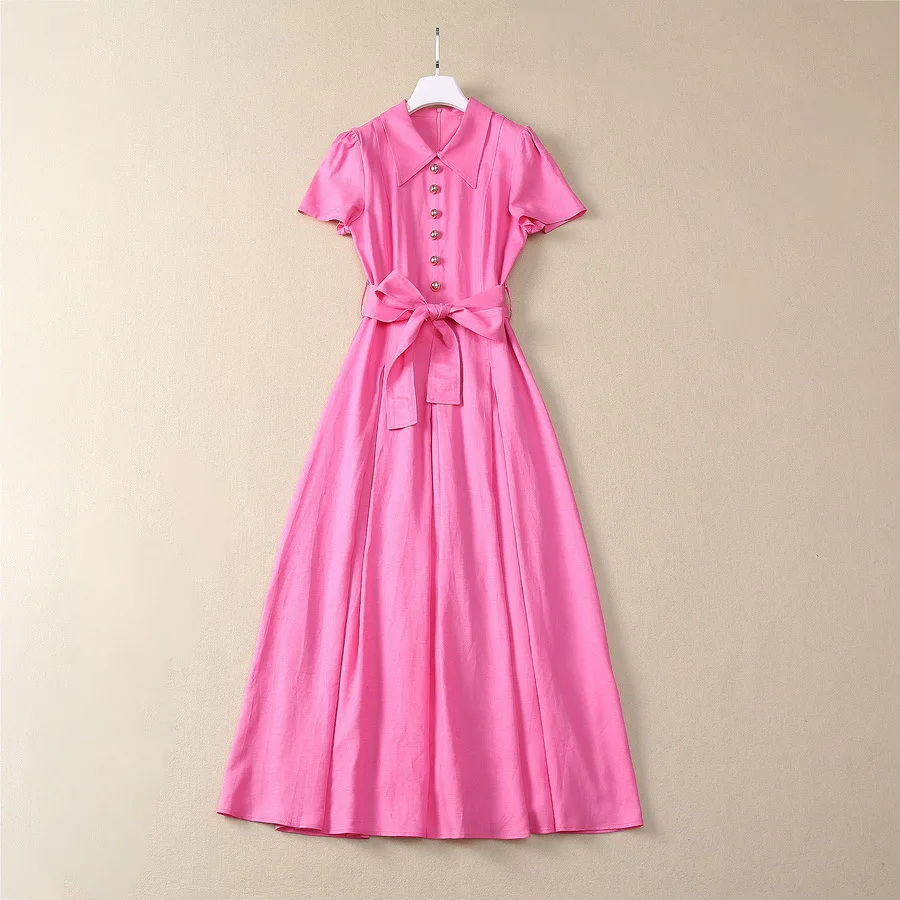 European and American women's clothing 2025 spring new Short sleeve lapel belt solid color Fashion pleated dress XXL
European and American women's clothing 2025 spring new Short sleeve lapel belt solid color Fashion pleated dress XXL