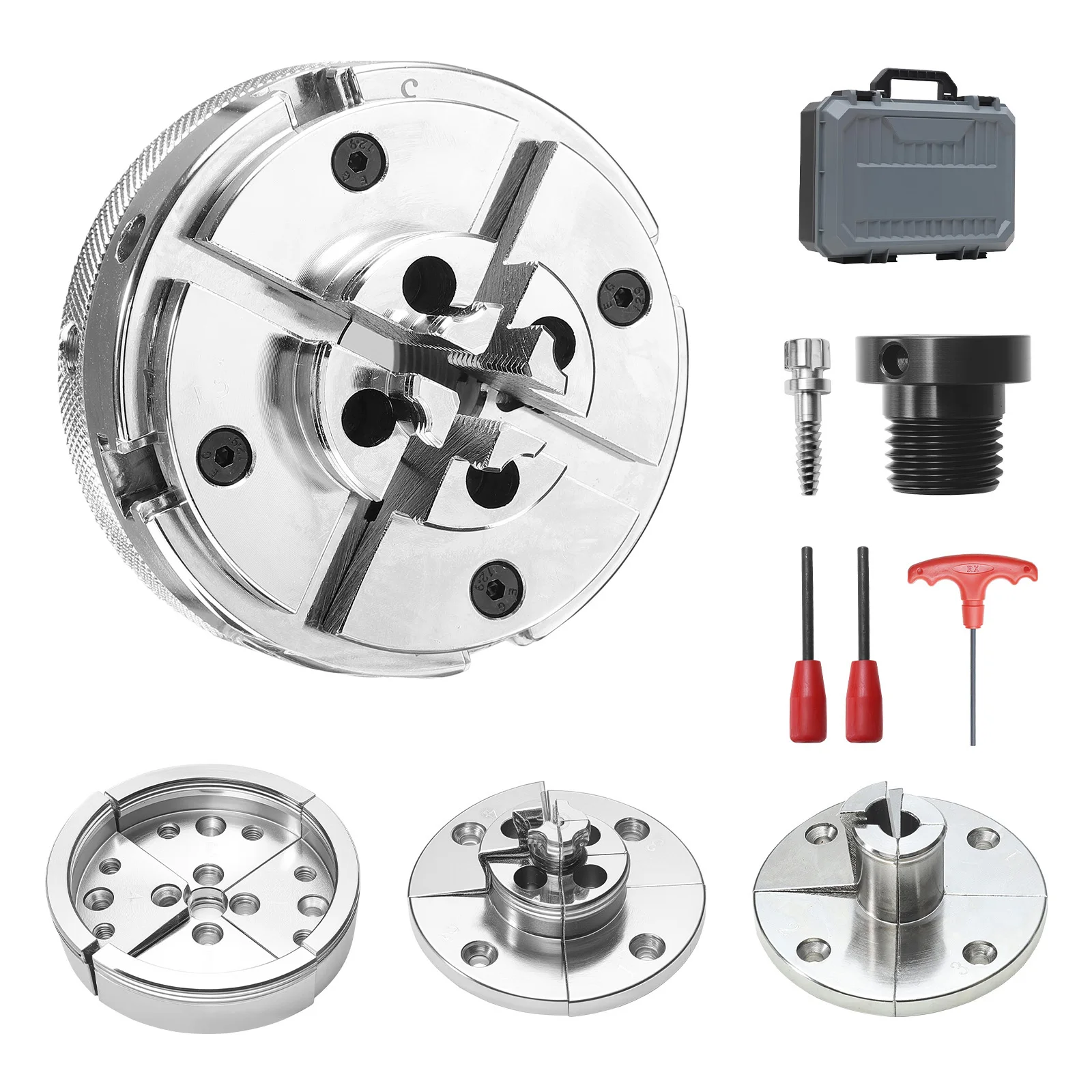 SucceBuy 4 in Wood Lathe Chuck 4-Jaw Self-Centering Wood Turning Chuck Set with 1" x 8TPI Thread & Adapter for Woodworking Lathe
SucceBuy 4 in Wood Lathe Chuck 4-Jaw Self-Centering Wood Turning Chuck Set with 1" x 8TPI Thread & Adapter for Woodworking Lathe