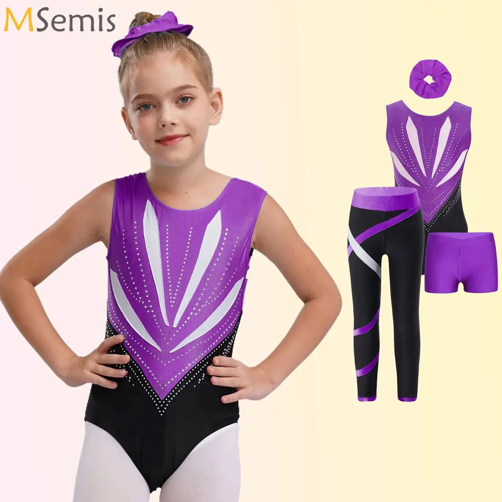 4cs/Set Kids Girls Gymnastics Outfit Sleeveless Bowknot Sparkly Rhinestones Leotard with Shorts Leggings and Hair Band Dancewear
4cs/Set Kids Girls Gymnastics Outfit Sleeveless Bowknot Sparkly Rhinestones Leotard with Shorts Leggings and Hair Band Dancewear