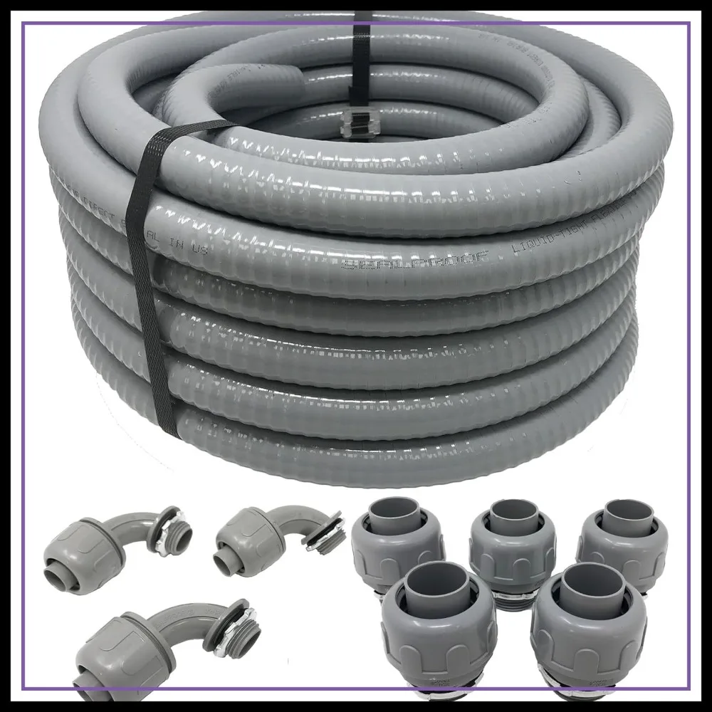 Flexible Non-Metallic Liquid-Tight Conduit Kit, 50ft 3/4" Type B with 5 Straight & 3 90-Degree Connectors
Flexible Non-Metallic Liquid-Tight Conduit Kit, 50ft 3/4" Type B with 5 Straight & 3 90-Degree Connectors