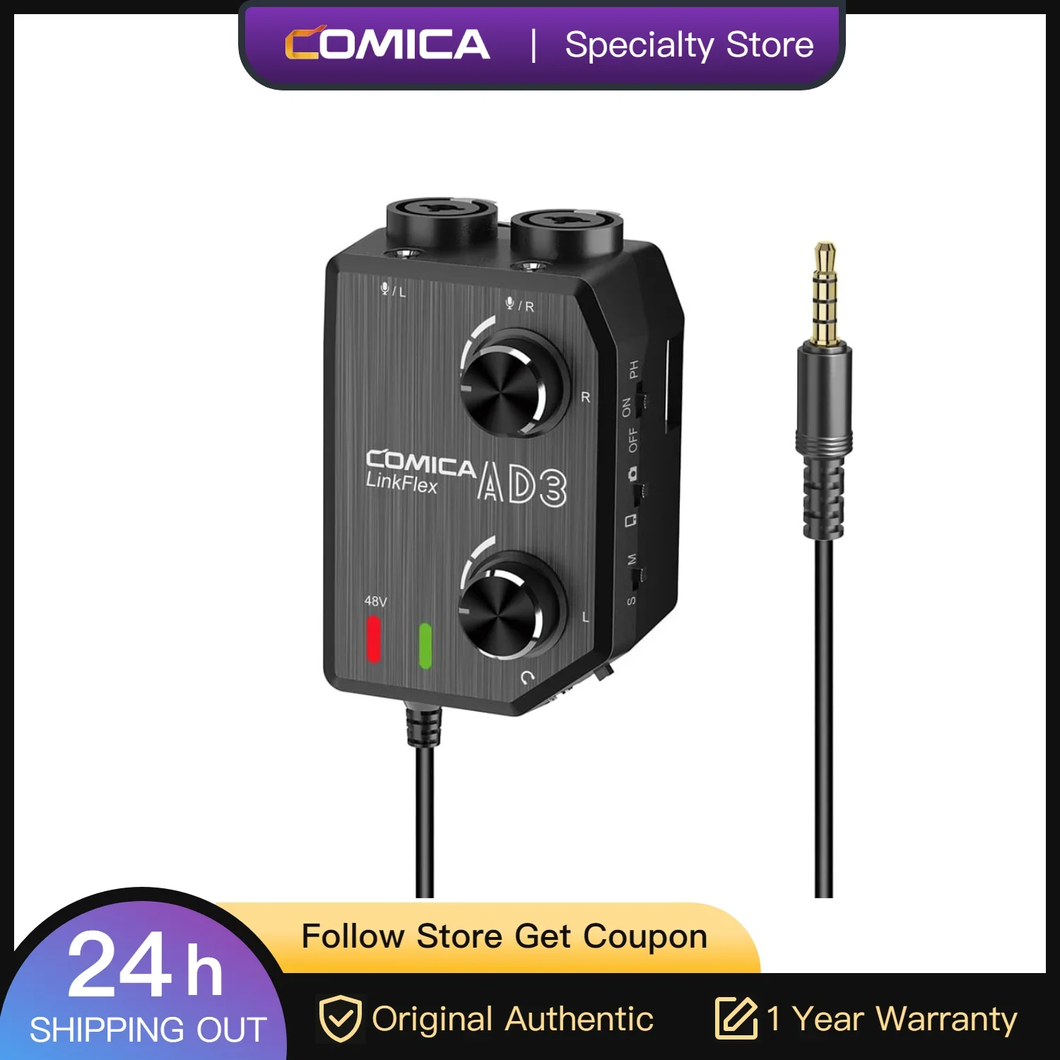 Comica LINKFLEX AD3 2-Channel Microphone Audio Mixer Preamp with Phantom Power, Guitar Audio Interface Microphone for Camera
Comica LINKFLEX AD3 2-Channel Microphone Audio Mixer Preamp with Phantom Power, Guitar Audio Interface Microphone for Camera