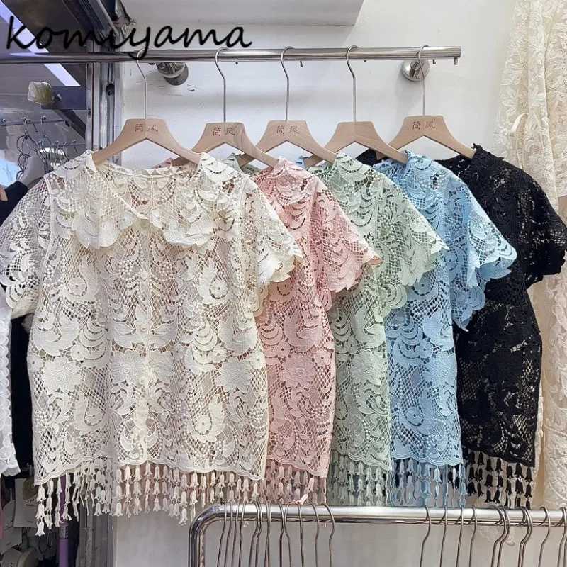 Spliced Tassel Shirts & Blouses Hollow Out Lace Blusas Mujer 2025 Summer Woman Clothing Laple Neckcamisas Short Sleeve Tops
Spliced Tassel Shirts & Blouses Hollow Out Lace Blusas Mujer 2025 Summer Woman Clothing Laple Neckcamisas Short Sleeve Tops