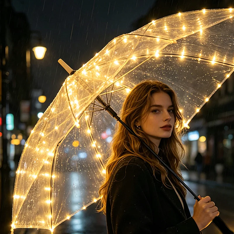 LED Luminous Transparent Umbrella with Flashlight Long Handle Straight Umbrella Photo Props Waterproof Glow Decorations
LED Luminous Transparent Umbrella with Flashlight Long Handle Straight Umbrella Photo Props Waterproof Glow Decorations