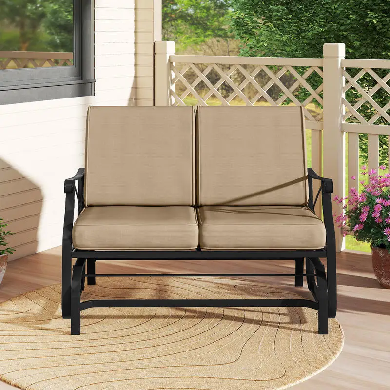 Outdoor 2-Person Glider Rocking Chair Loveseat with Thick Cushions and Metal Frame-Brown
Outdoor 2-Person Glider Rocking Chair Loveseat with Thick Cushions and Metal Frame-Brown