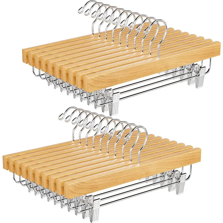 20 Pack Wooden Pants Hangers with Adjustable Clips, 360Swivel Hook Space Saving Skirt Holders with AntiRust Clips for Trousers,
20 Pack Wooden Pants Hangers with Adjustable Clips, 360Swivel Hook Space Saving Skirt Holders with AntiRust Clips for Trousers,