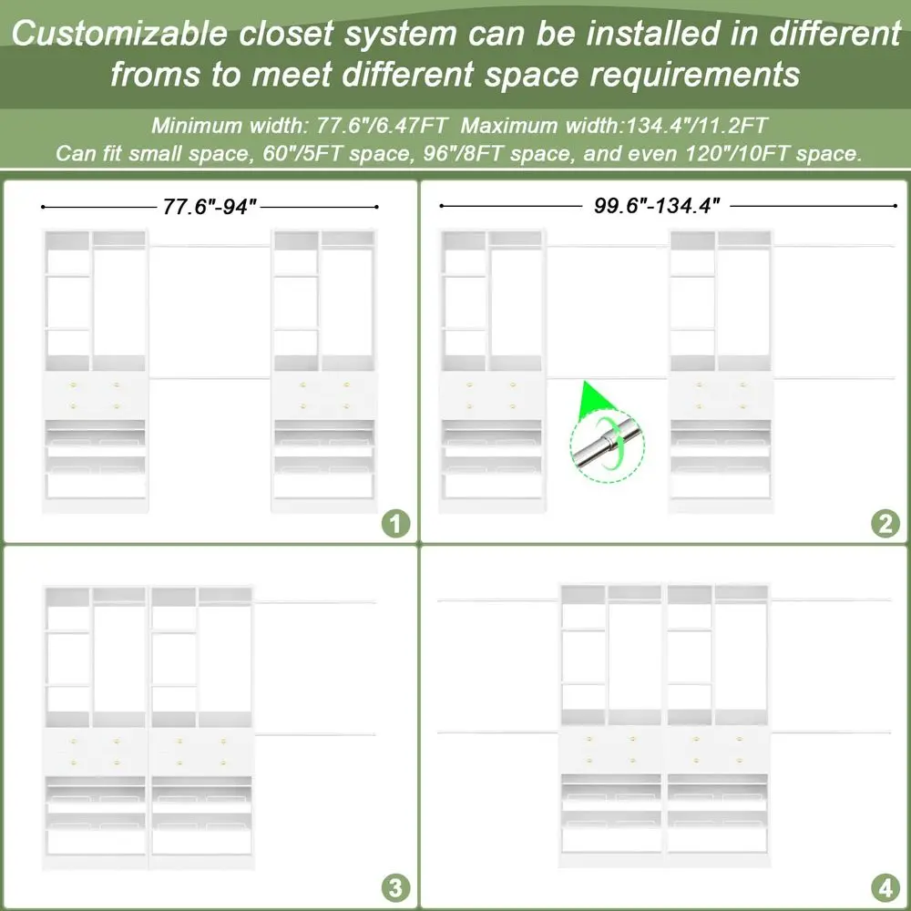 Closet System, to 134 11.2 FT Closet Organizer with 4 Wooden Drawers and Shelves, Walkin Closet System with 6 Hanging Rods,
Closet System, to 134 11.2 FT Closet Organizer with 4 Wooden Drawers and Shelves, Walkin Closet System with 6 Hanging Rods,