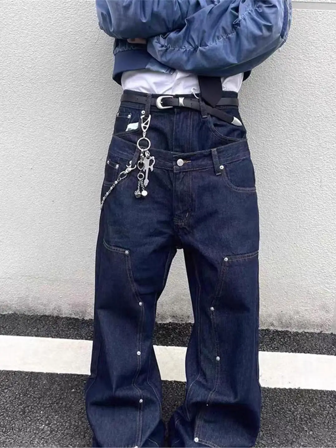 American Retro Rivet Fake Two-Piece Men's Jeans Autumn Winter Double Waist Head Logging Wide Leg Workwear Casual Pants
American Retro Rivet Fake Two-Piece Men's Jeans Autumn Winter Double Waist Head Logging Wide Leg Workwear Casual Pants