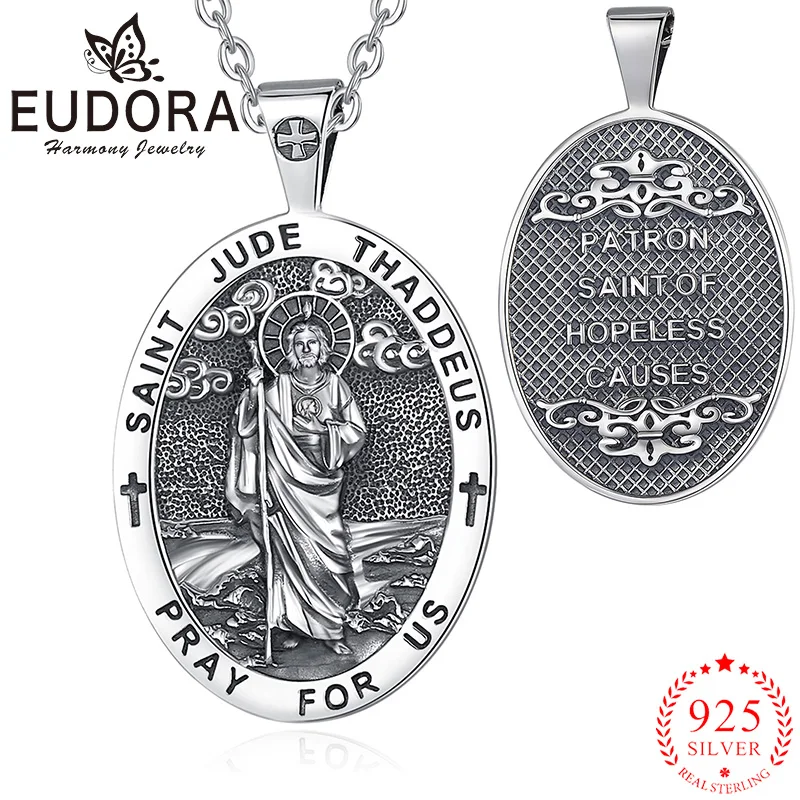 Eudora 925 Sterling Silver Saint Jude Thaddeus Necklace Vintage Embossed Cross Pendant for Men Women Religious Jewelry Fine Gift
Eudora 925 Sterling Silver Saint Jude Thaddeus Necklace Vintage Embossed Cross Pendant for Men Women Religious Jewelry Fine Gift