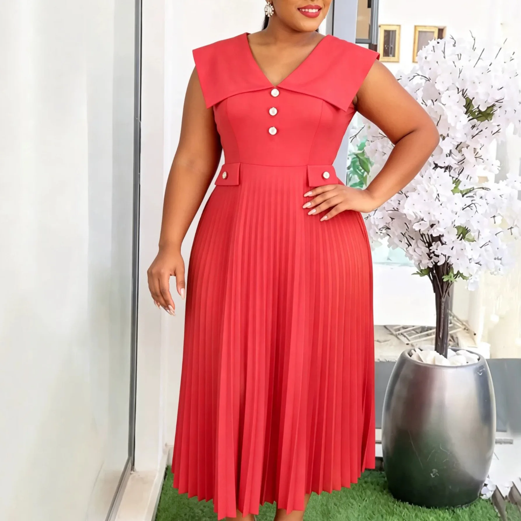 Africa Women A Line Long Pleated Dress V Neck Sleeveless Button High Waist Office Church Gowns Evening Celebrate Prom Clothing
Africa Women A Line Long Pleated Dress V Neck Sleeveless Button High Waist Office Church Gowns Evening Celebrate Prom Clothing