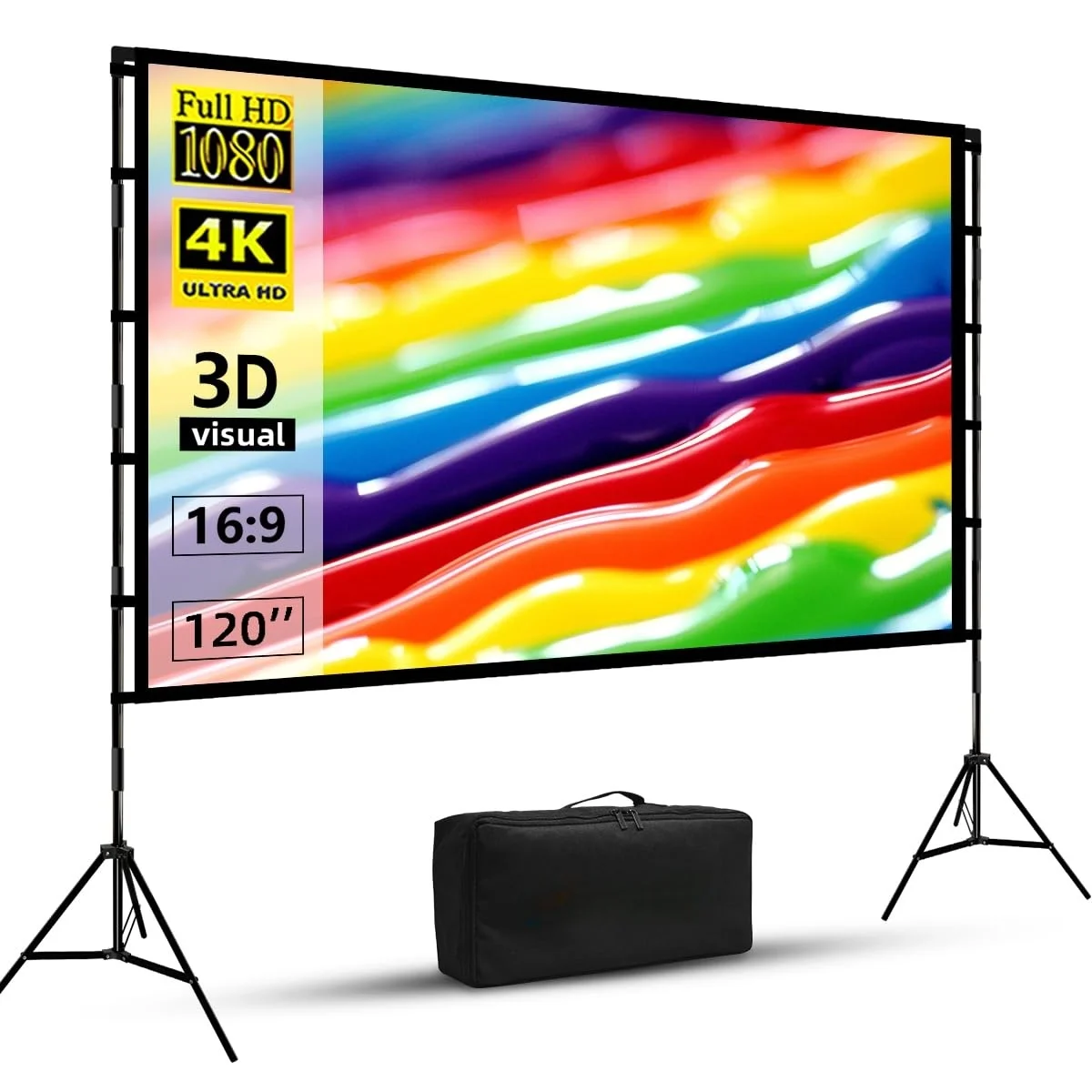 Projector Screen and Stand,120 inch Portable Projector Screen Indoor Outdoor Movie Screen 16:9 4K HD for Backyard Movie
Projector Screen and Stand,120 inch Portable Projector Screen Indoor Outdoor Movie Screen 16:9 4K HD for Backyard Movie