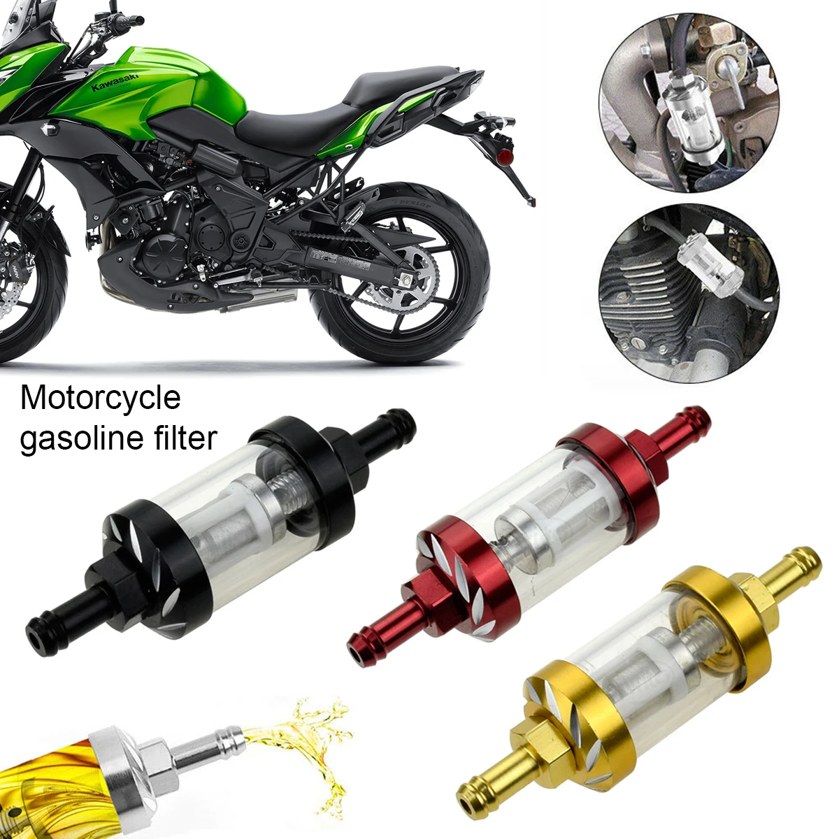8 mm Universal Petrol Filter For Motorbikes And ScootersChrome-Plated Glass Fuel FilterWashable Petrol In-Line Filter
8 mm Universal Petrol Filter For Motorbikes And ScootersChrome-Plated Glass Fuel FilterWashable Petrol In-Line Filter