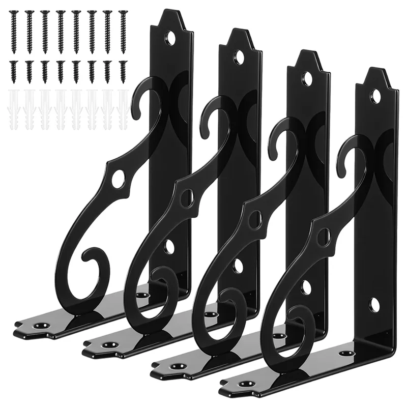 CQMF-4-Pack Декоративные кронштейны для полок, черные L-образные настенные сверхпрочные металлические опоры для полок с винтами в комплекте
CQMF-4-Pack Декоративные кронштейны для полок, черные L-образные настенные сверхпрочные металлические опоры для полок с винтами в комплекте