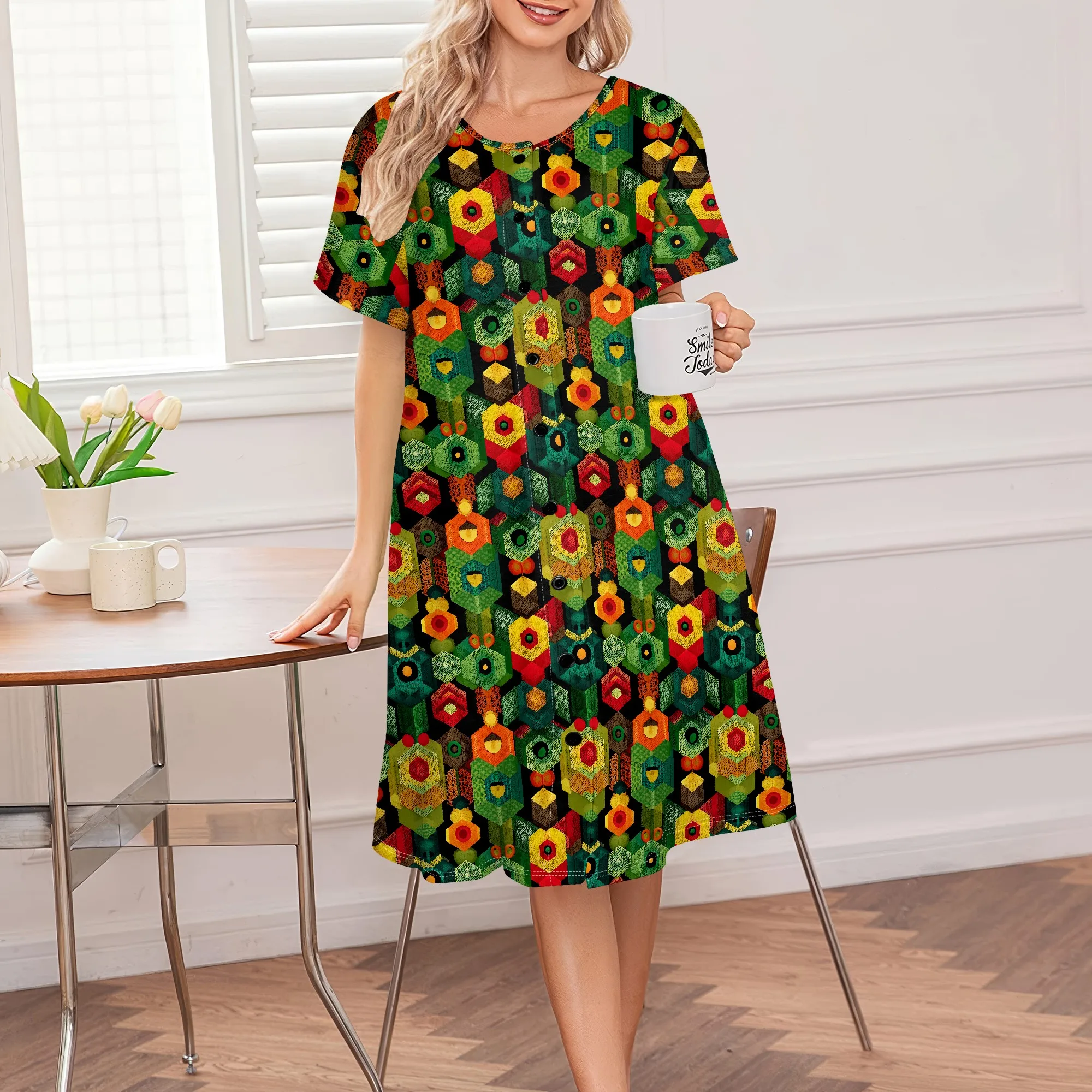 Colorful Floral Geometric Print Plus Size Dress Women's Casual Button-Down Summer Dress S-3XL Bold Daywear or Festival Outfit
Colorful Floral Geometric Print Plus Size Dress Women's Casual Button-Down Summer Dress S-3XL Bold Daywear or Festival Outfit