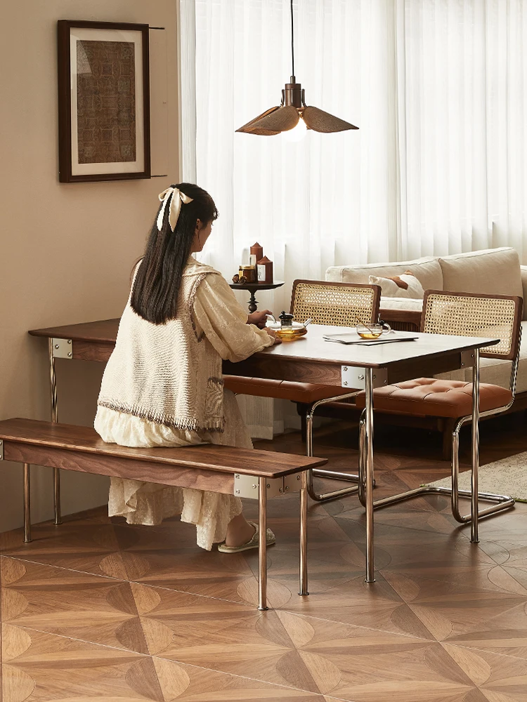 North American black walnut dining table and chairs combination solid wood retro home medieval small apartment dining table rect
North American black walnut dining table and chairs combination solid wood retro home medieval small apartment dining table rect