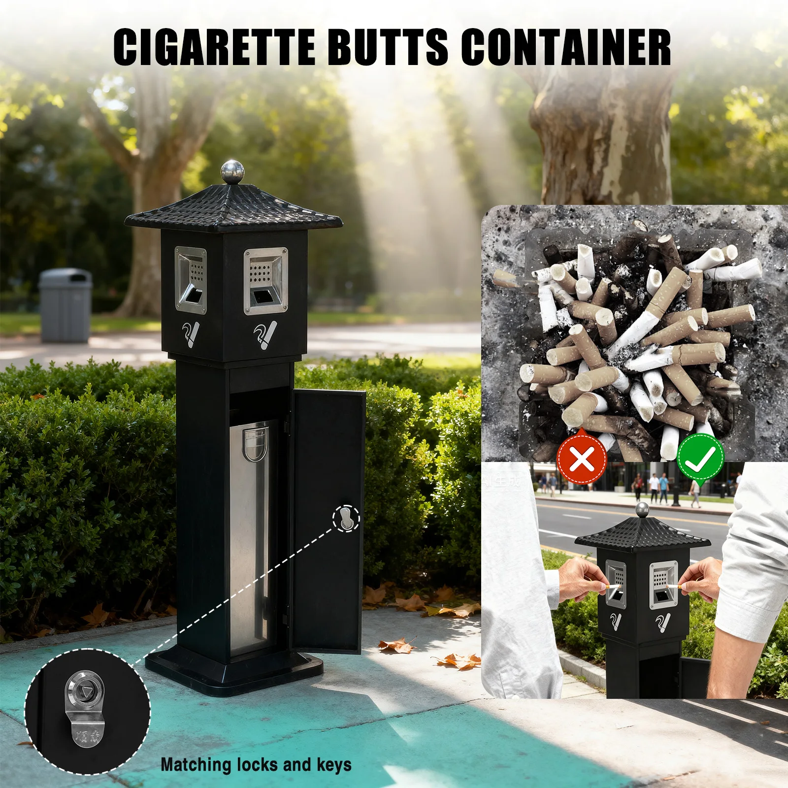 Standing Cigarette Butt Disposal All-Metal Construction Floor Standing Garbage Ash Bin Corrosion Resistant for Patio Office Bars
Standing Cigarette Butt Disposal All-Metal Construction Floor Standing Garbage Ash Bin Corrosion Resistant for Patio Office Bars