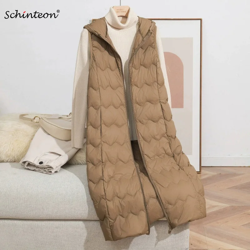 Schinteon Women's Ultralight White Duck down X-Long Vest with Hood Casual Slim Autumn Winter Warm Waistcoat Portable Bag 2026
Schinteon Women's Ultralight White Duck down X-Long Vest with Hood Casual Slim Autumn Winter Warm Waistcoat Portable Bag 2026