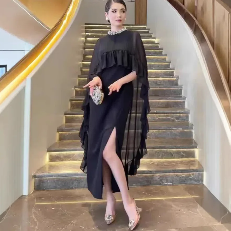 Luxury Shiny O-neck Ruffled Cape Top and Sleeveless Long Split Dress Set For Women Summer Elegant Cocktail Enening Party Robe
Luxury Shiny O-neck Ruffled Cape Top and Sleeveless Long Split Dress Set For Women Summer Elegant Cocktail Enening Party Robe