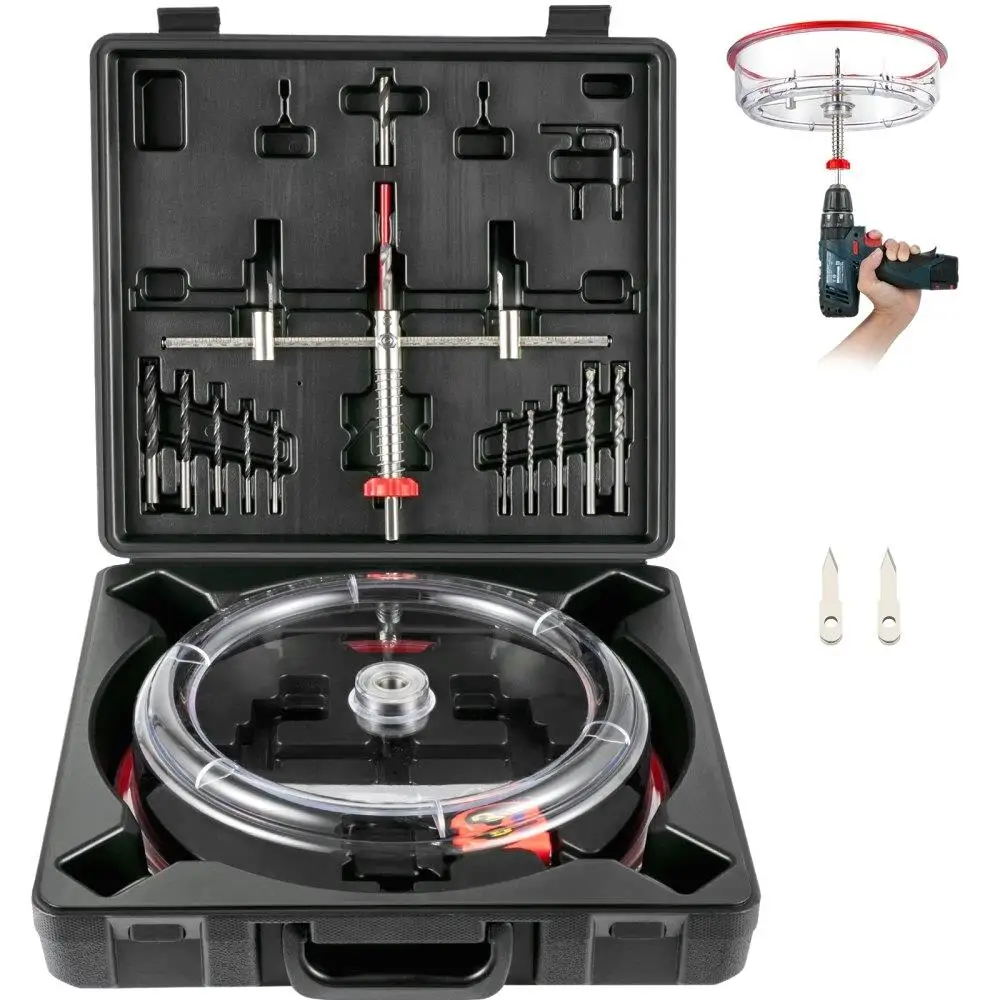 Adjustable Hole Saw Cutter Kit 1 5/8 to 8 40-200mm Twin Blade with PC Dust and Replaceable Pilot Bits for recessed Lights
Adjustable Hole Saw Cutter Kit 1 5/8 to 8 40-200mm Twin Blade with PC Dust and Replaceable Pilot Bits for recessed Lights