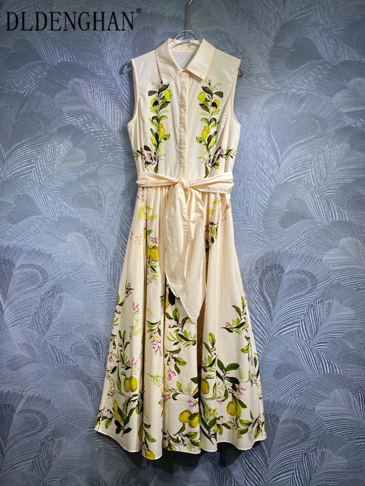 DLDENGHAN Summer Cotton Women's Turn-down Collar Single Breasted Lace-up Lemon Floral Print Vintage Dress Fashion Designer New
DLDENGHAN Summer Cotton Women's Turn-down Collar Single Breasted Lace-up Lemon Floral Print Vintage Dress Fashion Designer New