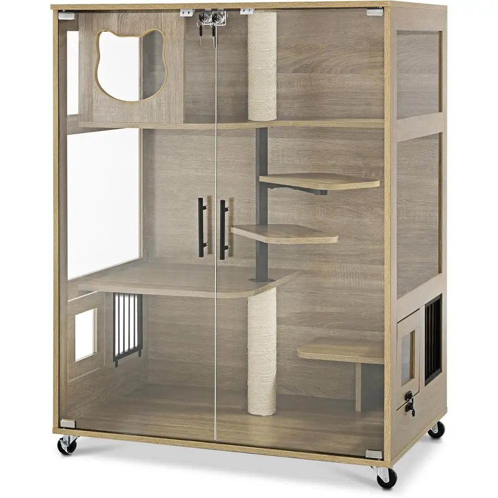 Luxury Wooden Cat Condo with Scratching Posts, Lockable Wheels, and Easy Entry Door
Luxury Wooden Cat Condo with Scratching Posts, Lockable Wheels, and Easy Entry Door