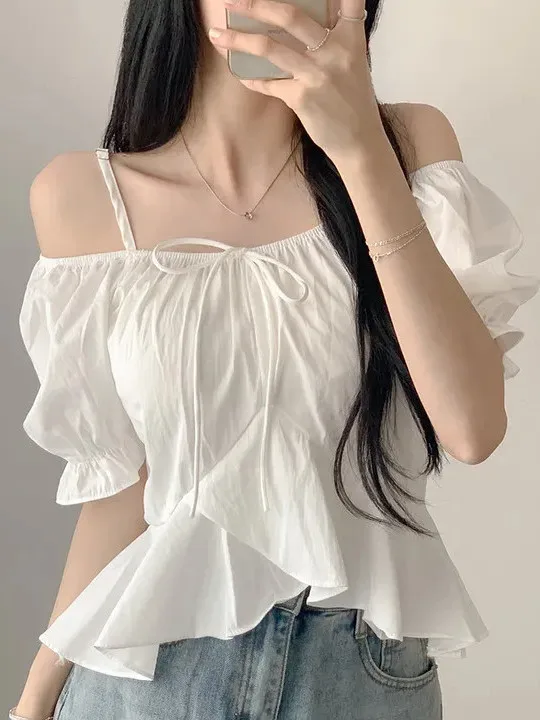 Korean Style Pleated Shoulder Strap Blouse Women's Summer 2026 Design Irregular Beautiful Bare Shoulder Top Bubble Sleeve
Korean Style Pleated Shoulder Strap Blouse Women's Summer 2026 Design Irregular Beautiful Bare Shoulder Top Bubble Sleeve