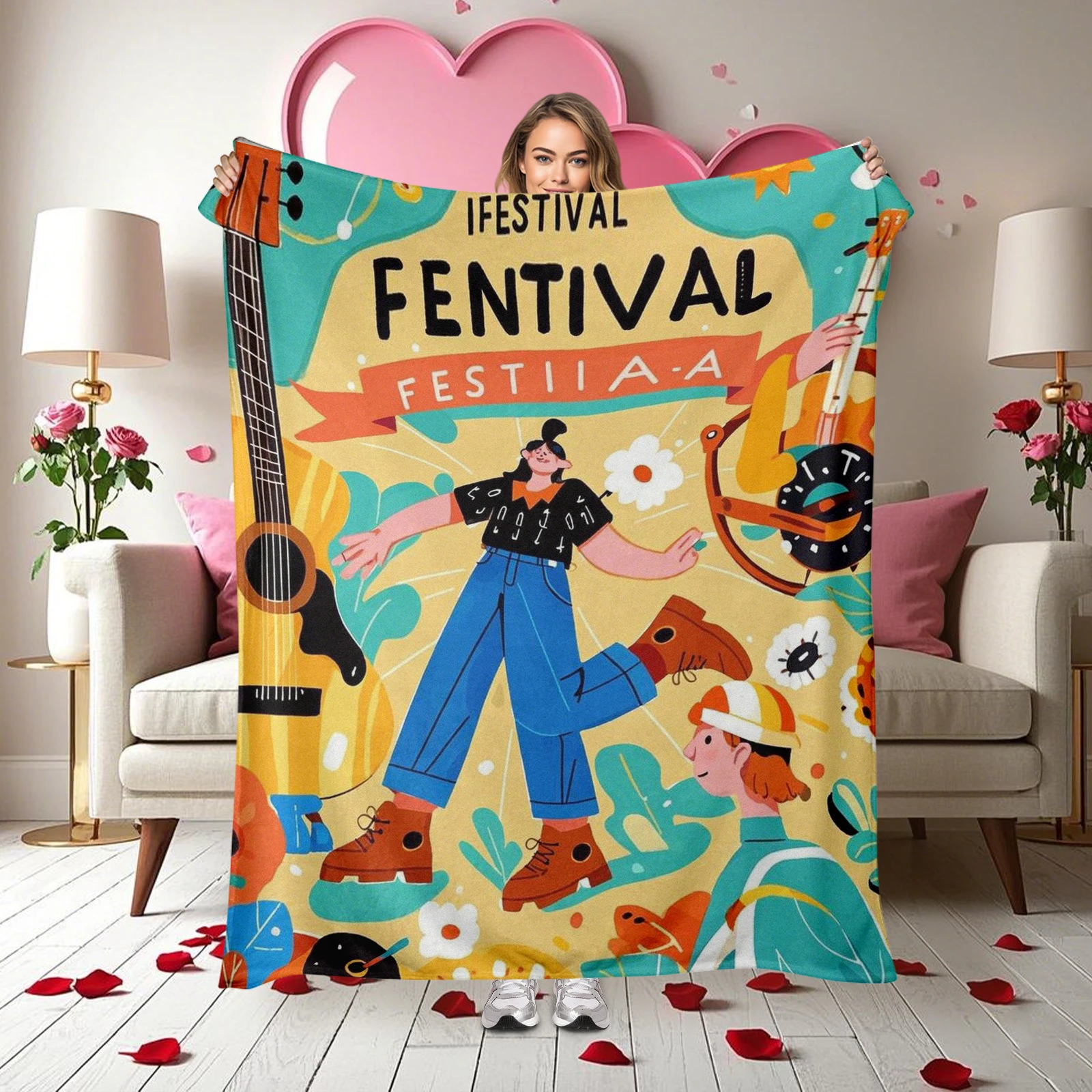 Guitar With Classic Cartoon Roles Adorned Beautiful Blanket, Combining Music Charm And Cartoon Fun
Guitar With Classic Cartoon Roles Adorned Beautiful Blanket, Combining Music Charm And Cartoon Fun