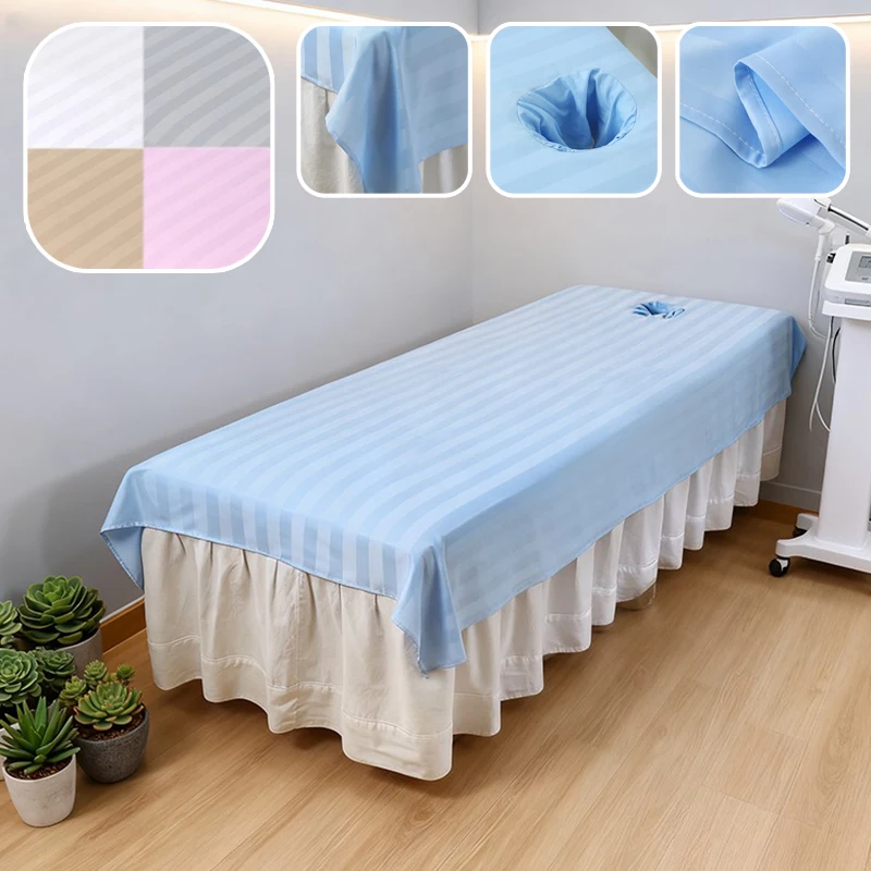 Stripe Massage Bed Cover with Face Hole Design Breathable Cotton Fabric Reusable Salon Sheet for SPA Beauty Clinic Session
Stripe Massage Bed Cover with Face Hole Design Breathable Cotton Fabric Reusable Salon Sheet for SPA Beauty Clinic Session