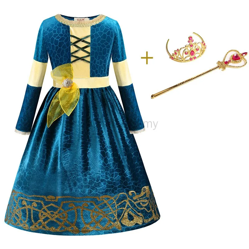 Children's Princess Merida Dresses with Crown and Wand Set Blue Velvet Halloween Cosplay Costume for Girls
Children's Princess Merida Dresses with Crown and Wand Set Blue Velvet Halloween Cosplay Costume for Girls