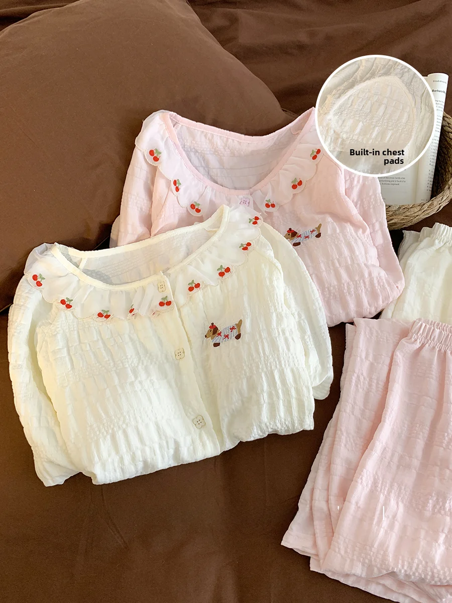 Sweet Little Dog Chest Pad Sleepwear Women's round Neck Home Cloud Cotton Lace Trim Home Clothes Spring Autumn Comfortable Soft
Sweet Little Dog Chest Pad Sleepwear Women's round Neck Home Cloud Cotton Lace Trim Home Clothes Spring Autumn Comfortable Soft