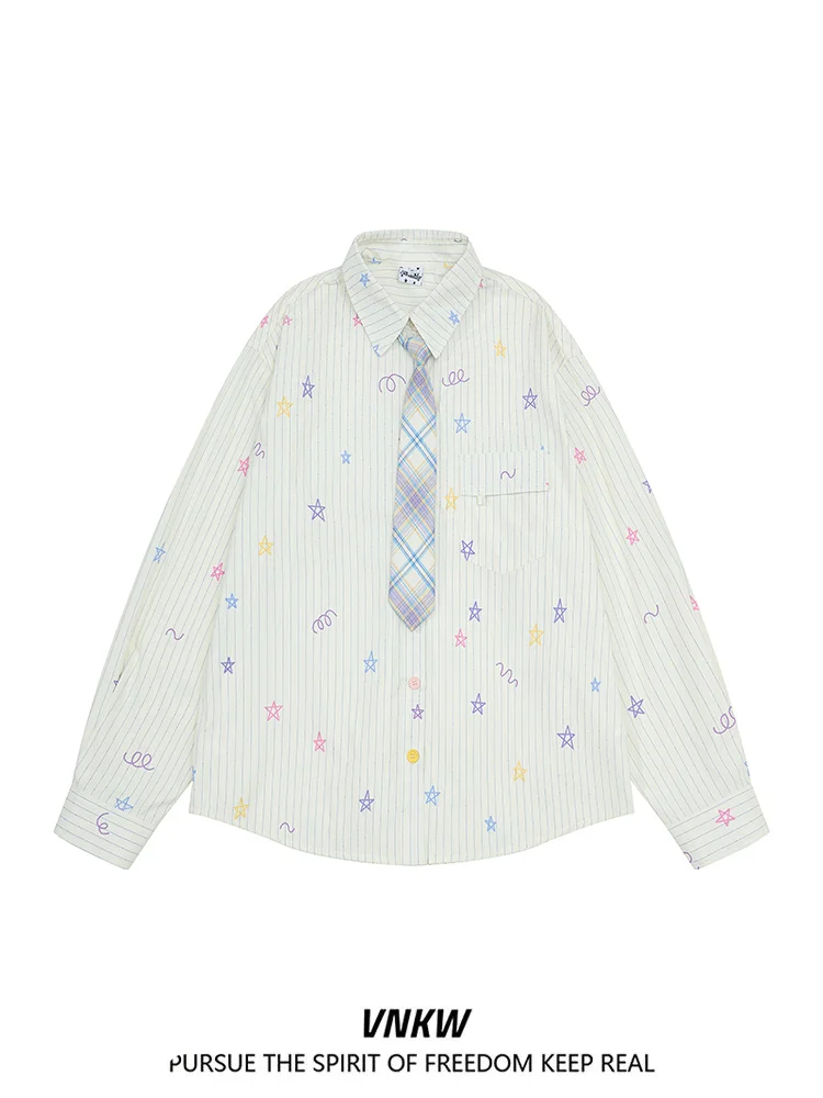 American Retro Star fiti Print Long Sve irt ex Early Spring College Sle Sweet Cool Tie Versatile Trendy Top
American Retro Star fiti Print Long Sve irt ex Early Spring College Sle Sweet Cool Tie Versatile Trendy Top
