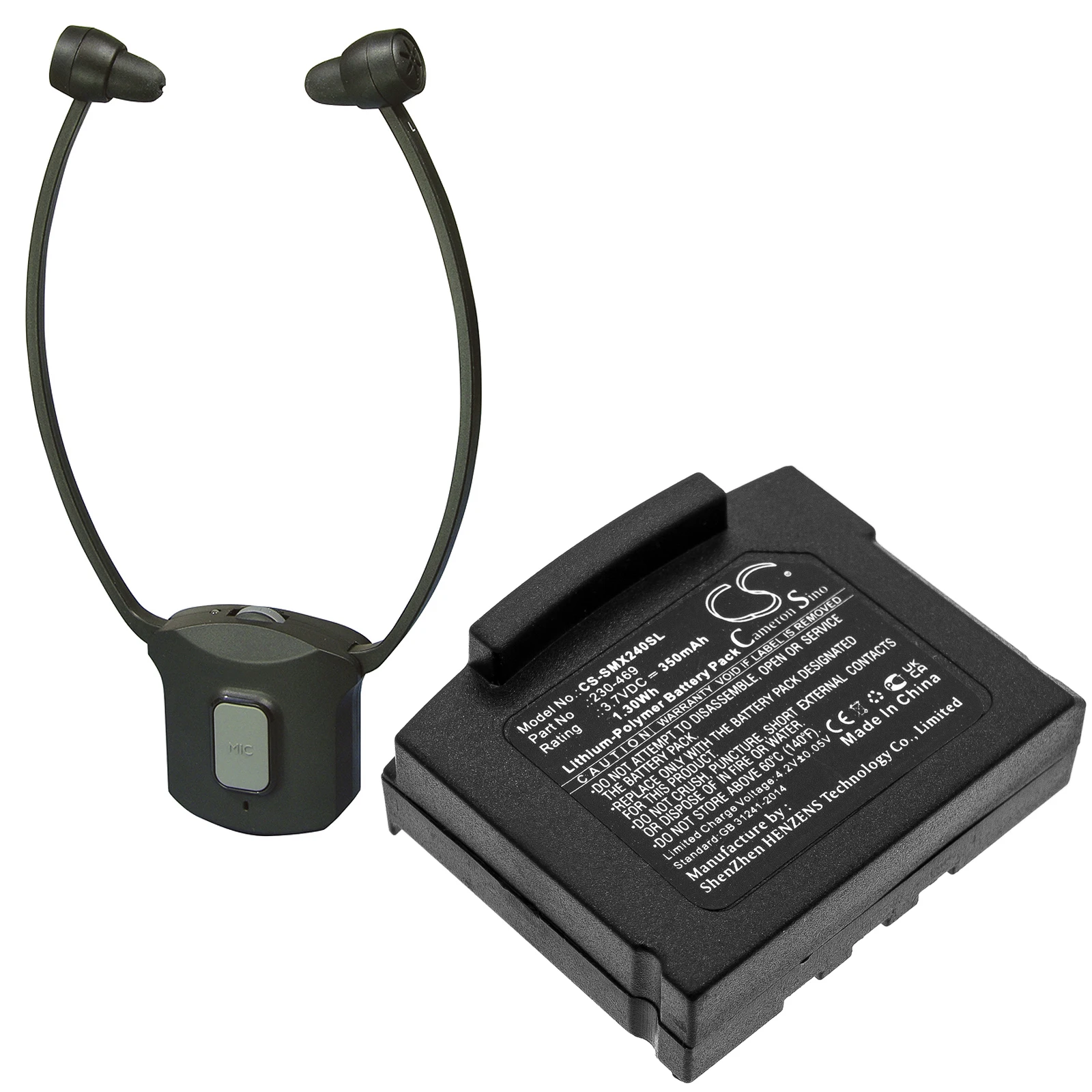 3.7V 350mAh CS-SMX240SL Wireless Headset Battery 230-469 for Sonumaxx 2.4 range, 2.4 PR Receiver, For Unisar DH900 TV Listening
3.7V 350mAh CS-SMX240SL Wireless Headset Battery 230-469 for Sonumaxx 2.4 range, 2.4 PR Receiver, For Unisar DH900 TV Listening